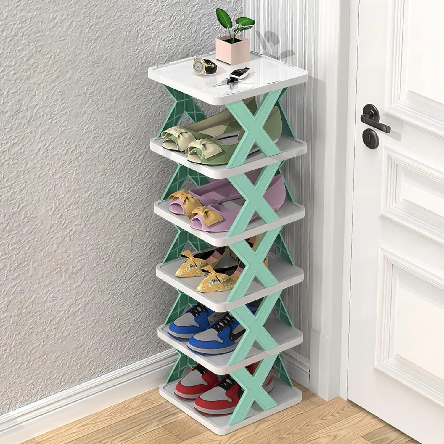 Stackable Narrow Shoe Rack - 6-Tier Storage Organizer for Small Spaces